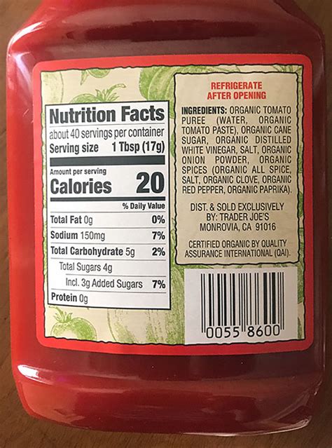 trader joe's ketchup ingredients
