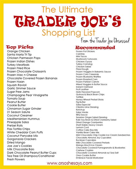 trader joe's products list