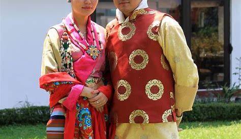 Sikkimese wedding couple in traditional costume of Sikkim, India Stock
