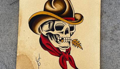 Cowboy Skull American Traditional Tattoo Flash Print - Etsy