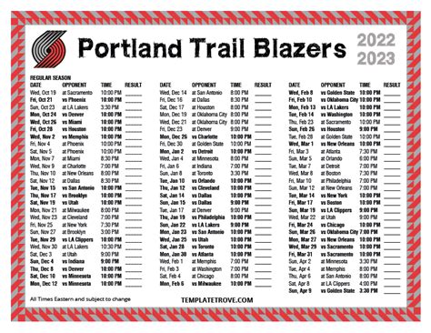 trail blazers schedule printable
