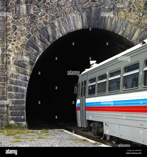 train going through tunnel