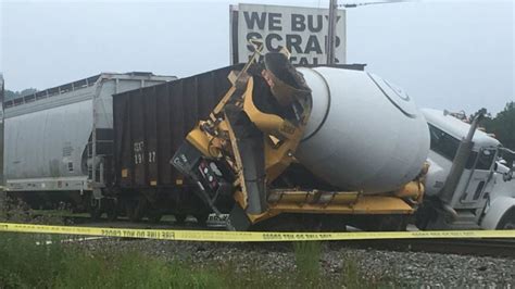train hits cement truck
