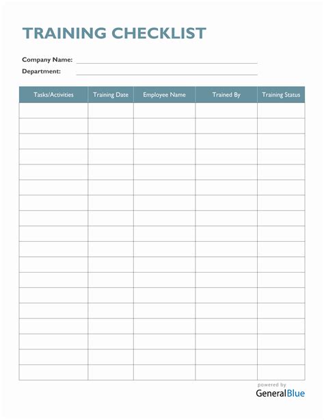 Employee Training Checklist Template for Excel & Word Printable format