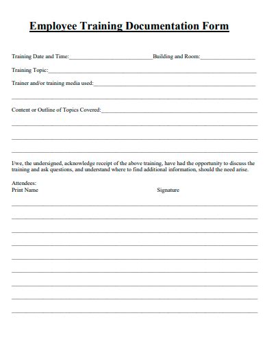 training documentation form template