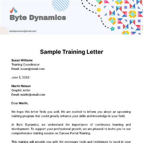 Training Letter Example