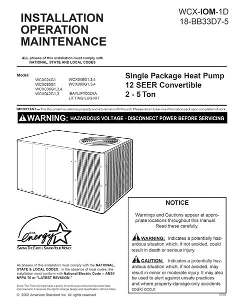 trane air conditioning manual pdf