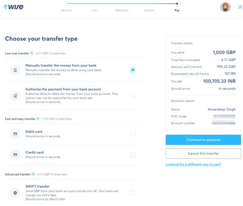 transferwise payment methods