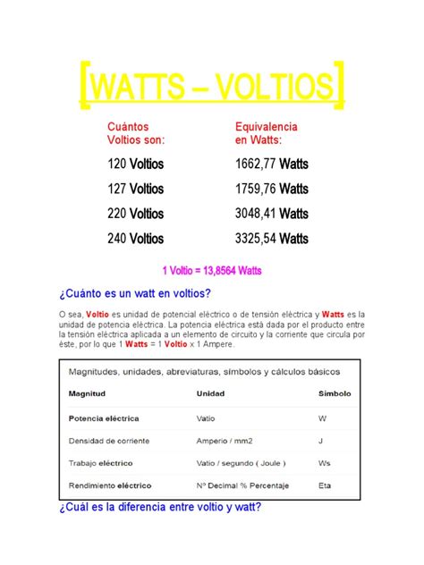 Voltios a Watts Calculadora, como convertir, ejemplos, tabla formula