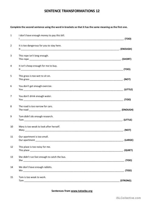 transformation of sentences exercises for class 8 icse with answers