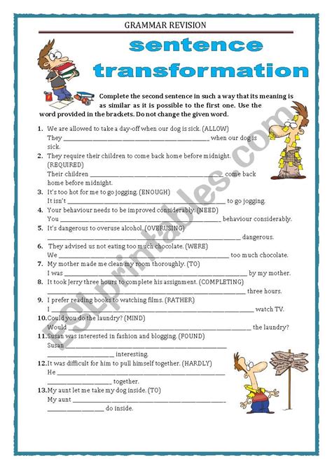 transformation sentence examples with answers