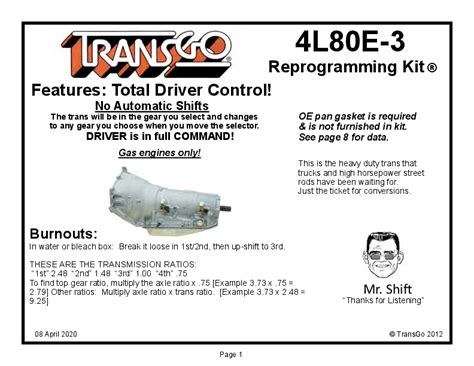 Transgo 4L80E-3 Instructions