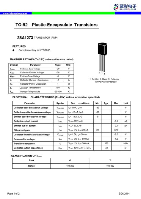 Transistor A1273 Datasheet