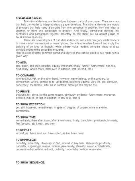 transitional devices examples paragraph with answers pdf