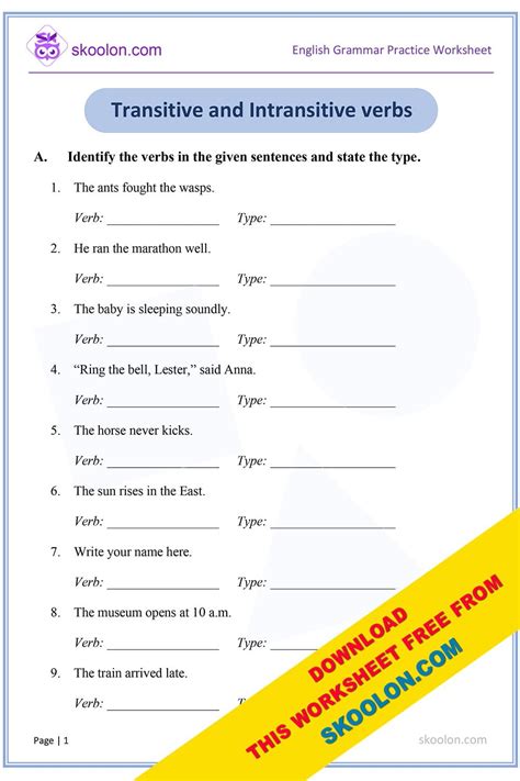 transitive and intransitive verbs class 5 with answers