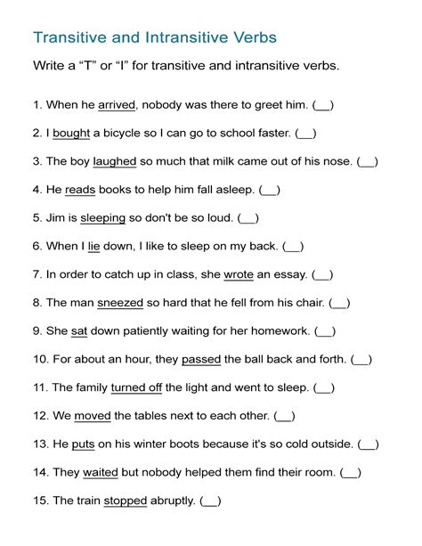 transitive and intransitive verbs exercises with answers for class 8