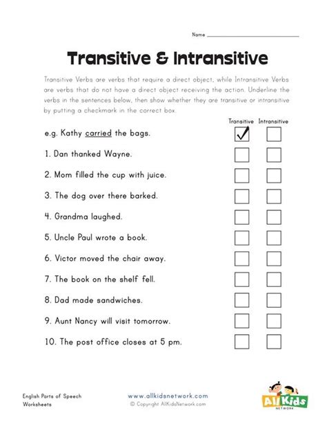 transitive and intransitive verbs exercises with answers grade