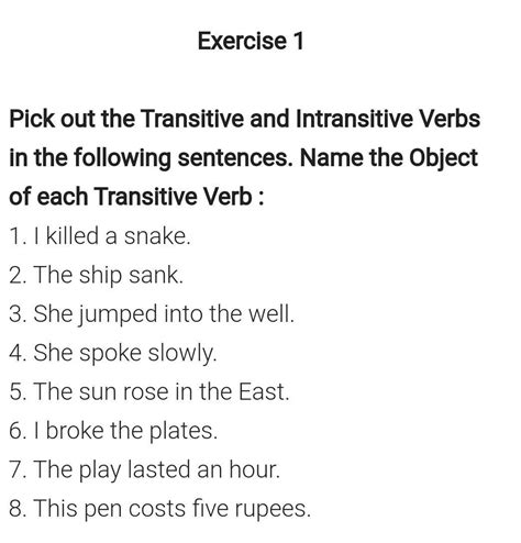 transitive verb exercises with answers