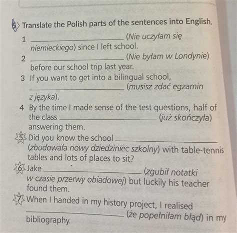 In your notebook, translate the Polish parts ofsentences 15 into