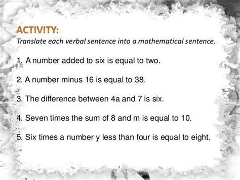 translating verbal statements to mathematical statements