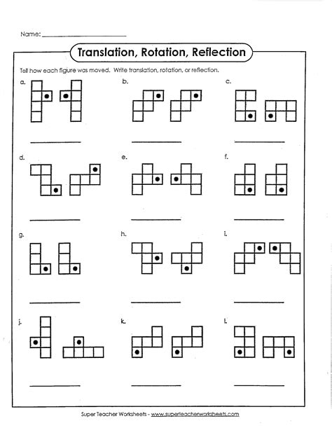translation rotation reflection worksheet grade 6