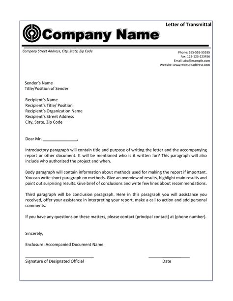 Transmittal Template Word Collection