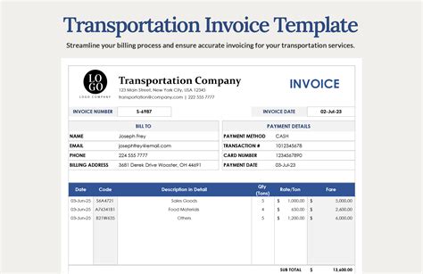 Transport Service Invoice Template