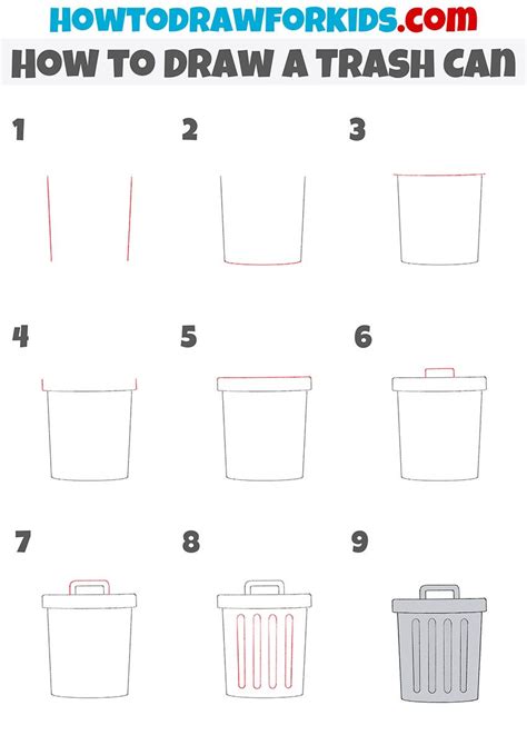 Trash Can Drawing Step By Step