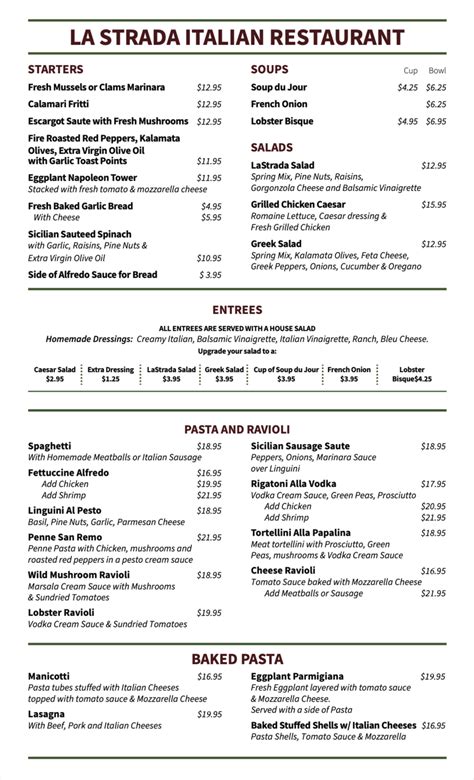 trattoria la strada menu