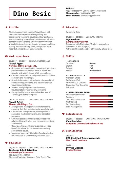 Travel Agent Resume Sample Travel And Tourism Resumes LiveCareer