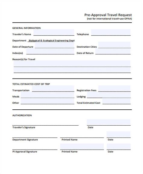 travel approval request form template