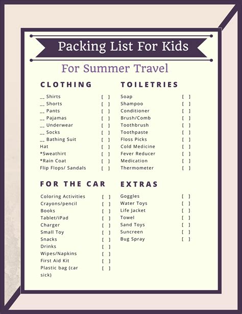 Vacation Traveling with Kids Checklist Printable