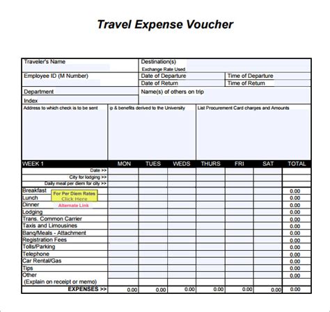 travel voucher template excel