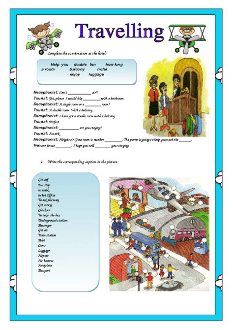 travelling vocabulary worksheets pdf