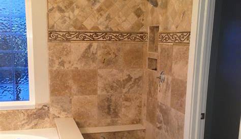 Travertine Tile Shower Straight On Bottom Then Accent Liner Then