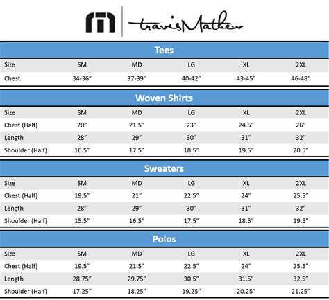 travis mathew size chart