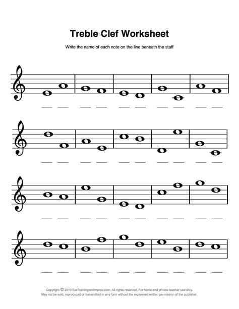 treble clef notes worksheet free