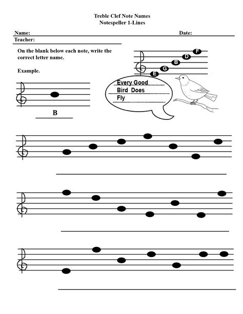 treble clef space notes worksheet