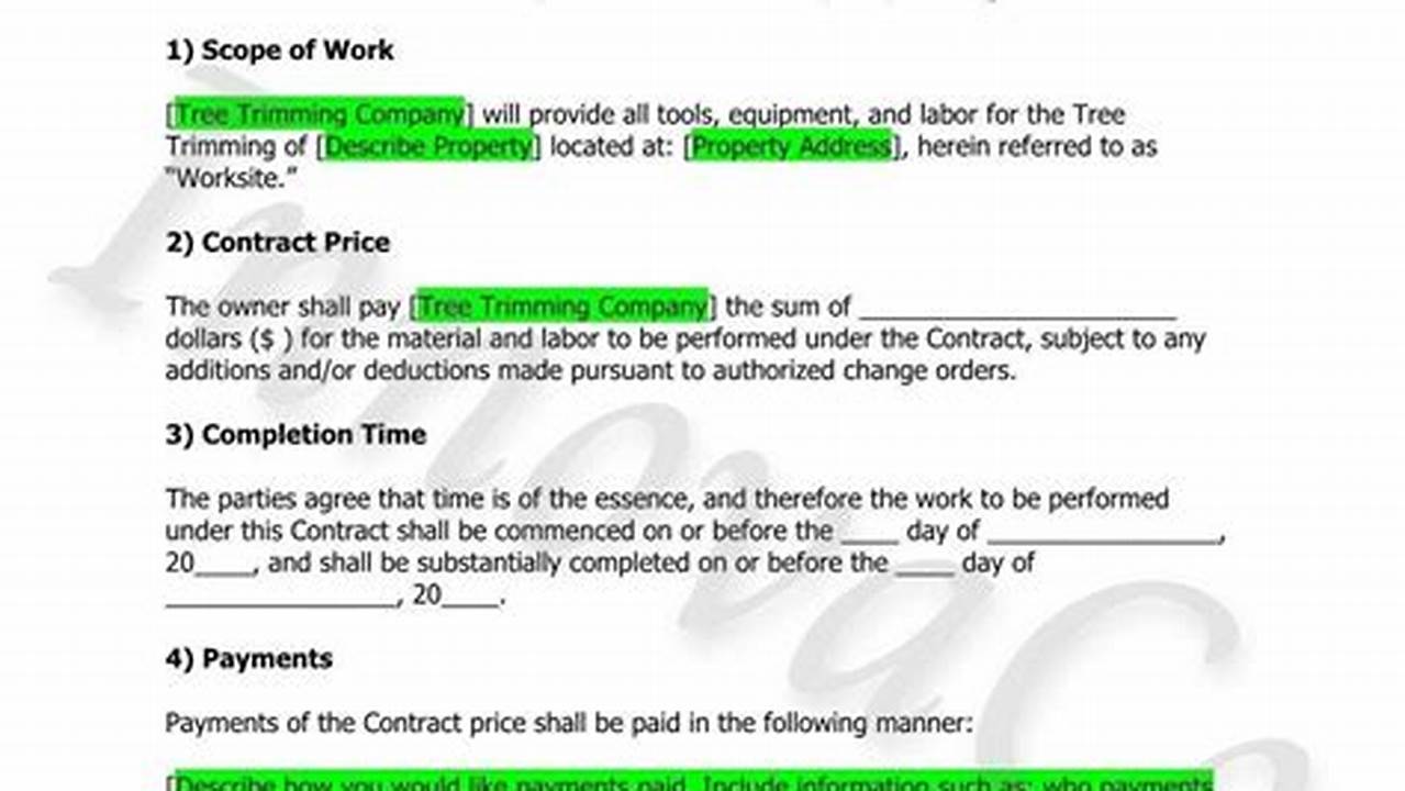 Tree Trimming Contract Template for Homeowners