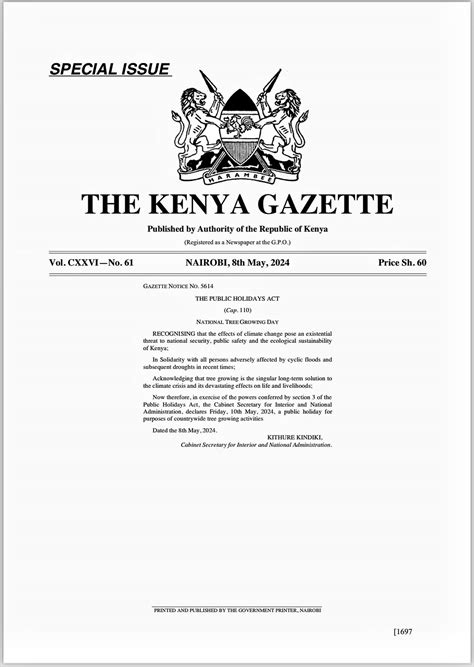 tree planting holiday kenya gazette notice