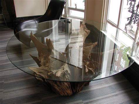 tree stump dining table with glass top