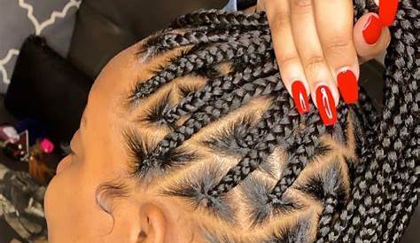 Small thigh length knotless box braids. Triangle part box