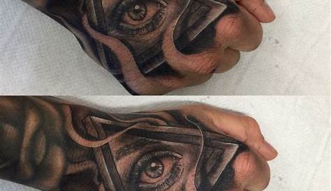 Hand tattoo optical illusion triangle and eye combo ! Hope