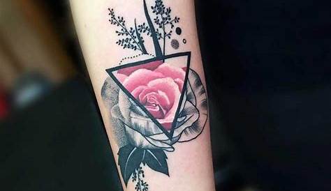 Geometric triangle with rose tattoo / triangle tattoo with