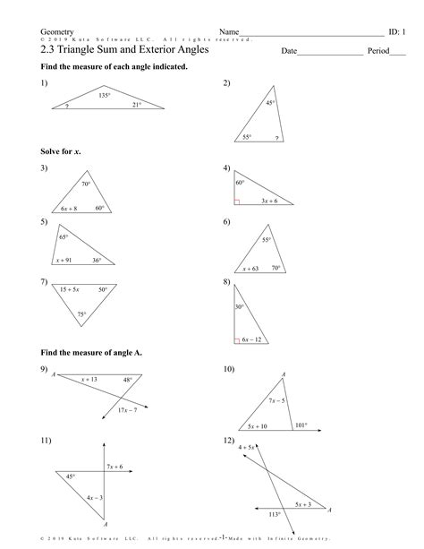 triangle angle sum theorem worksheet answers