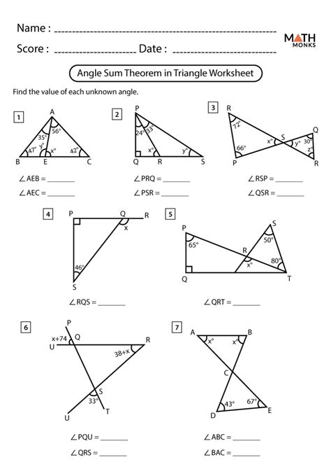 triangle angle sum worksheet answers