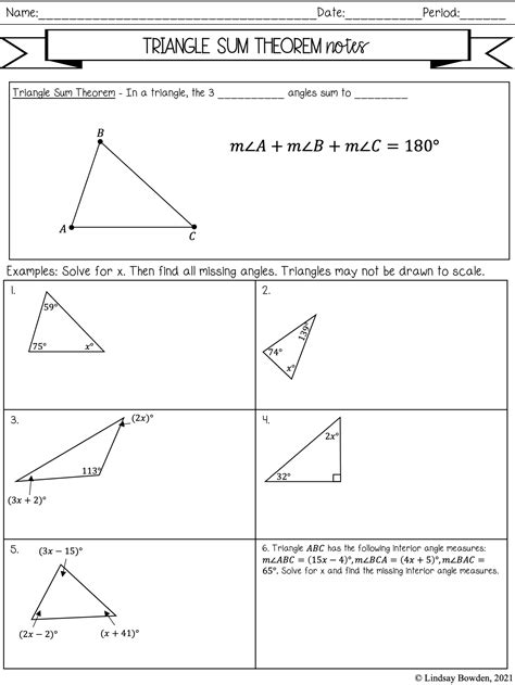 triangle angle sum worksheet answers solve for the given variable