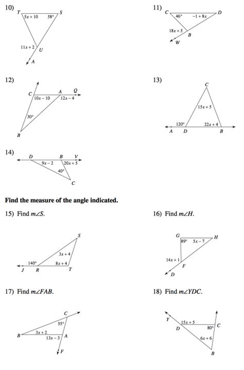 Worksheet Triangle Sum And Exterior Angle Theorem Answer Key Pdf