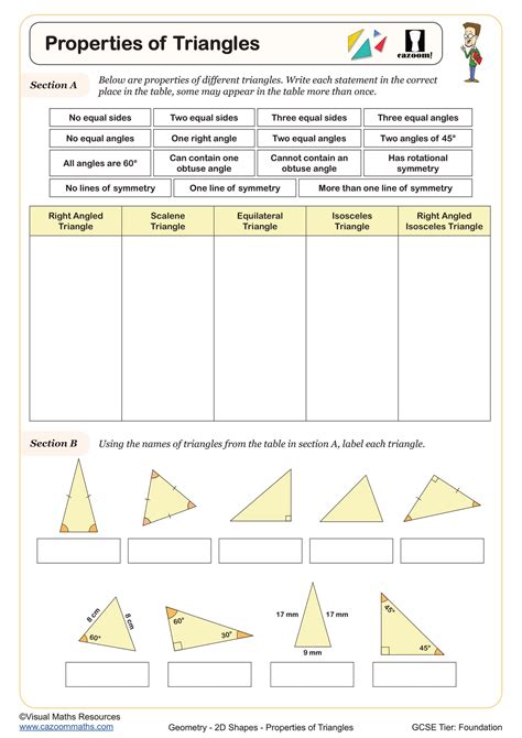 Triangles Properties Worksheet