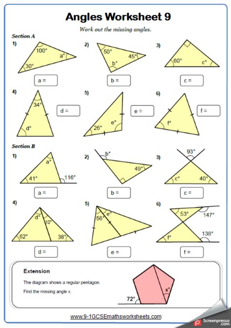 Triangles Worksheet Grade 9